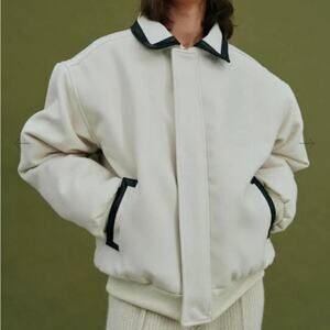 OWN Varsity Bomber Jacket Faux Leather Trim Quilted Lining Korean Streetwear